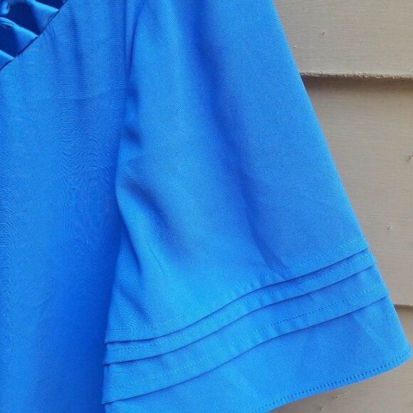 Gianni Bini Blue Cut Out Collar Short Sleeve Dress Size Large - Picture 6 of 9